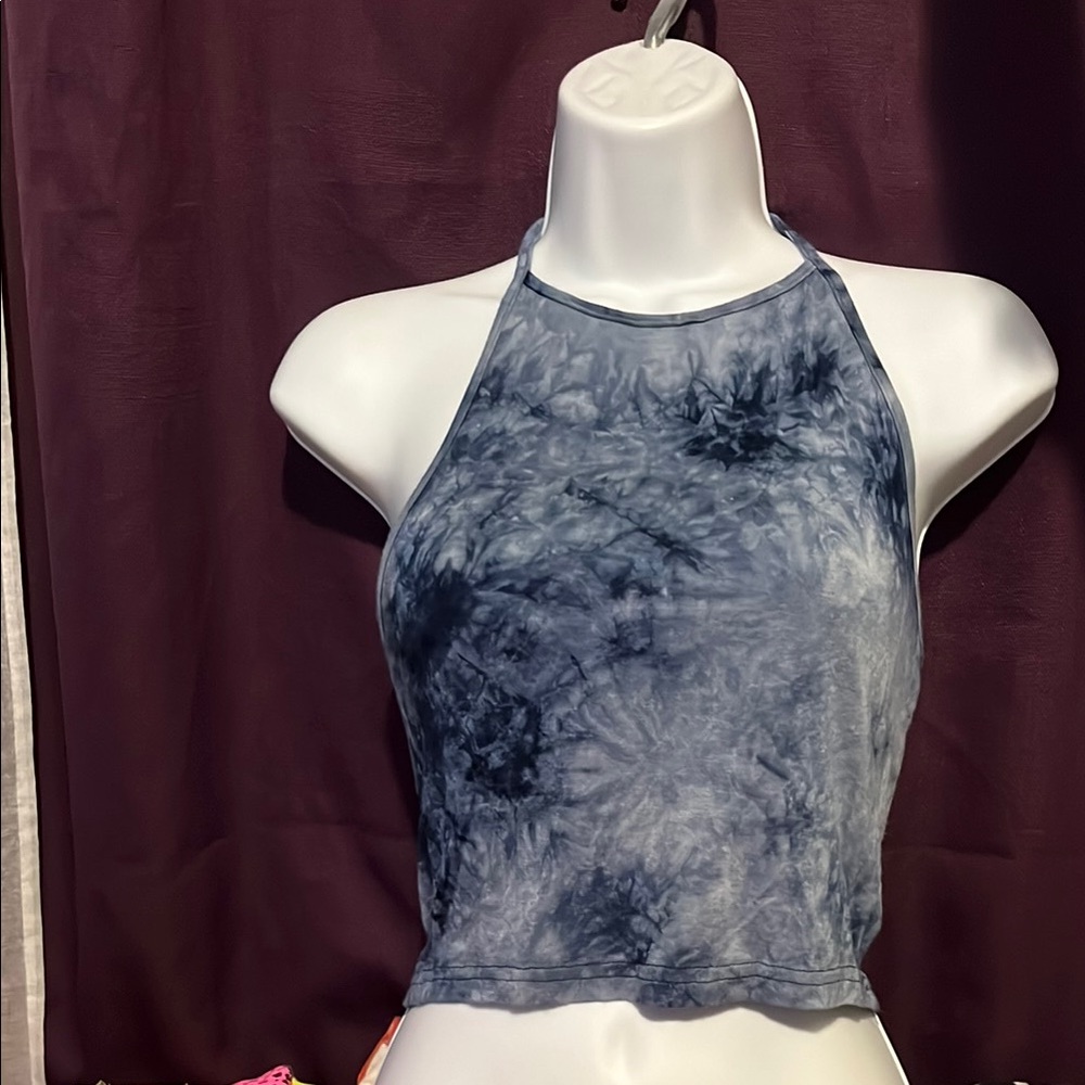Blue Sleeveless Fitted Crop Tank Top